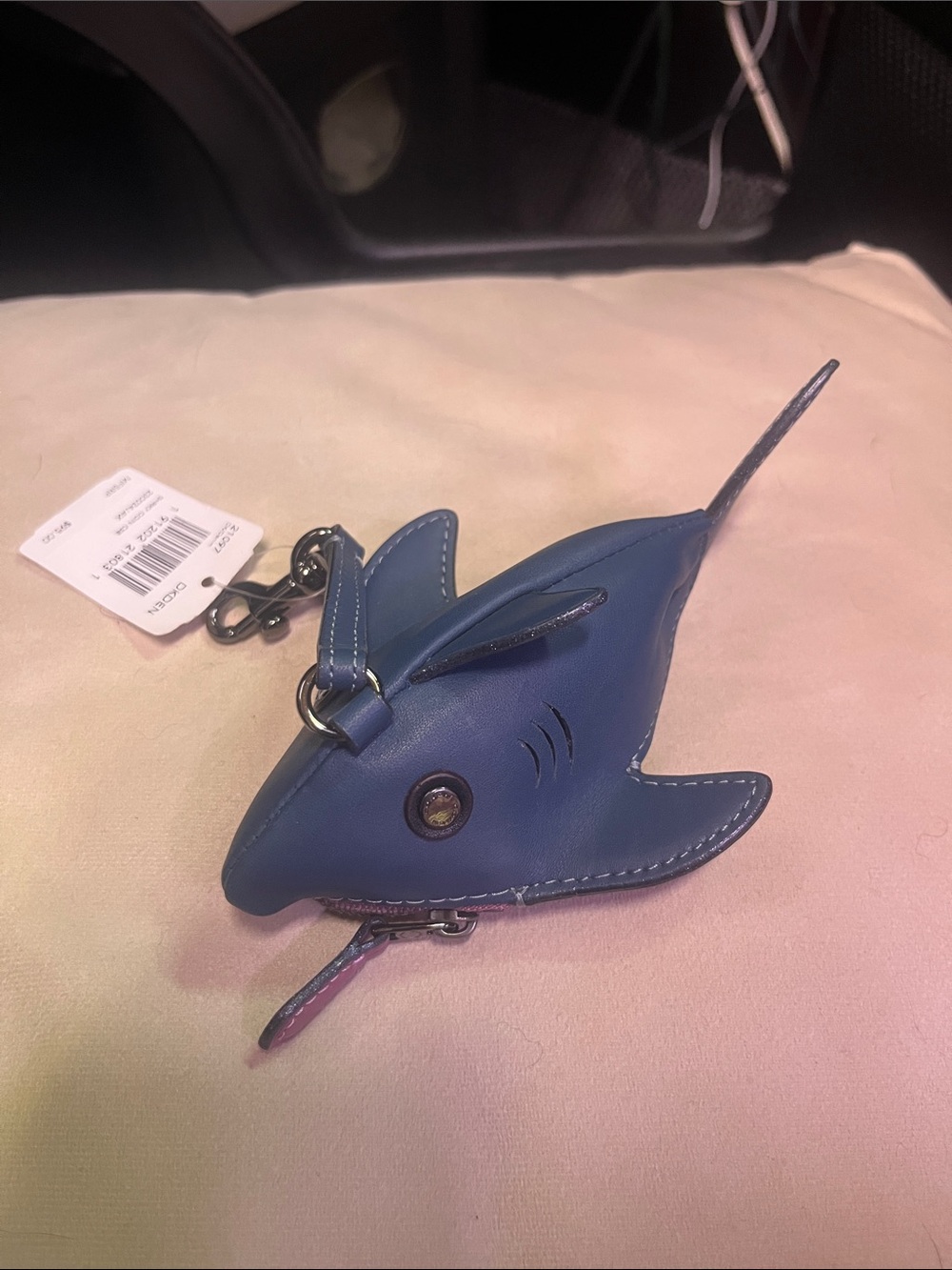 NWT Coach Blue Shark Leather Keychain Coin Purse